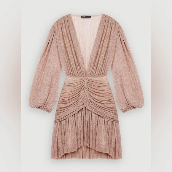 Maje Rosina Lamé Ruched Dress Barbie Wedding Events Size 34 NWT - Picture 3 of 15